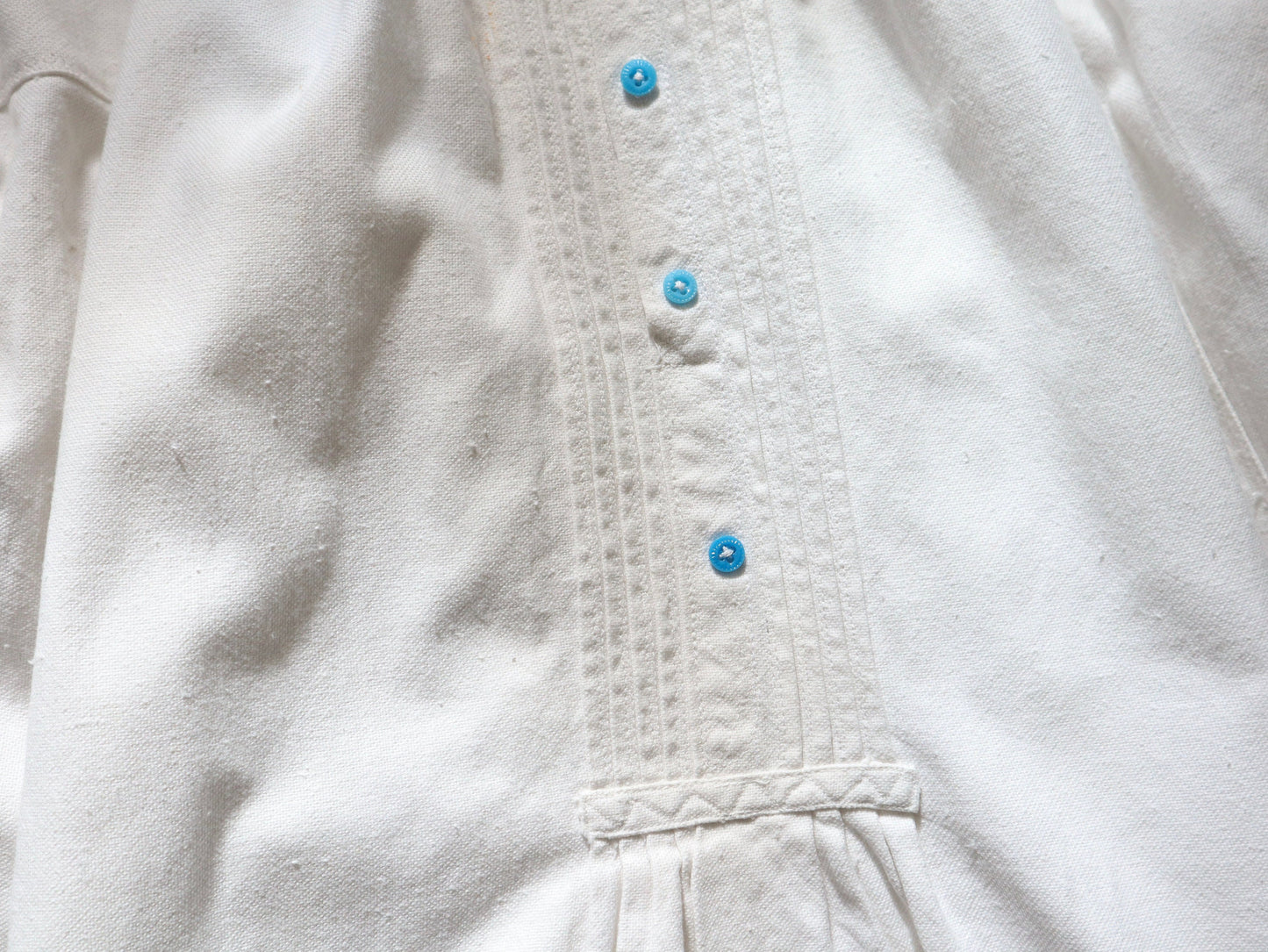 1940s Romanian Folk Shirt Blouse Homespun Linen Glass Buttons Embroidered Smock