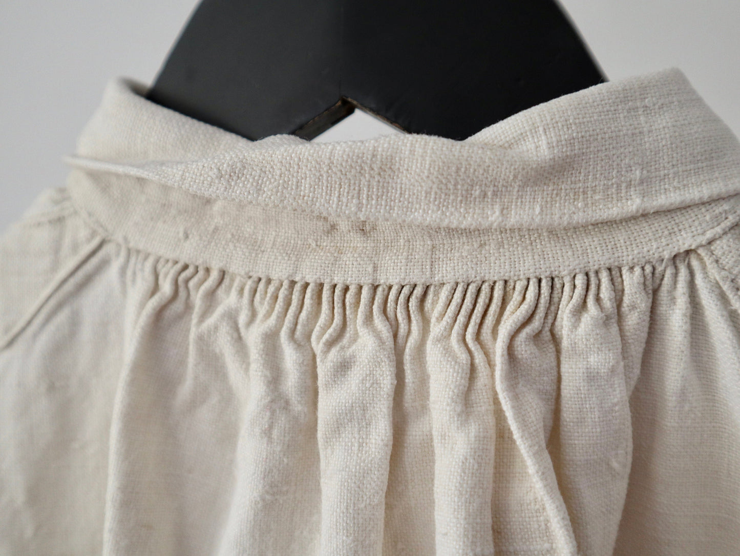 Antique French white linen shirt Pleats long button collar early 1900s