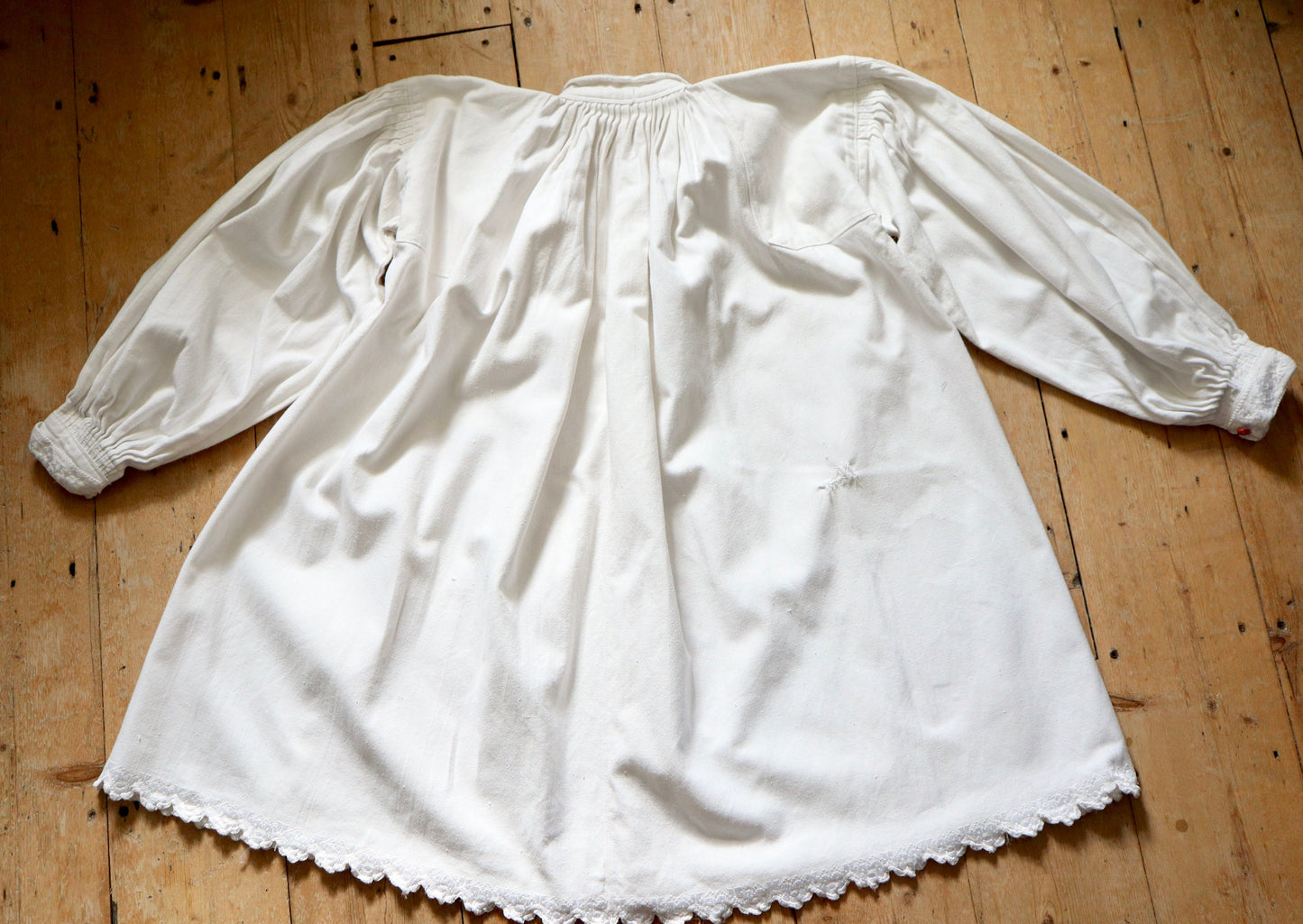 1940s Romanian Folk Shirt Blouse Homespun Linen Glass Buttons Embroidered Smock