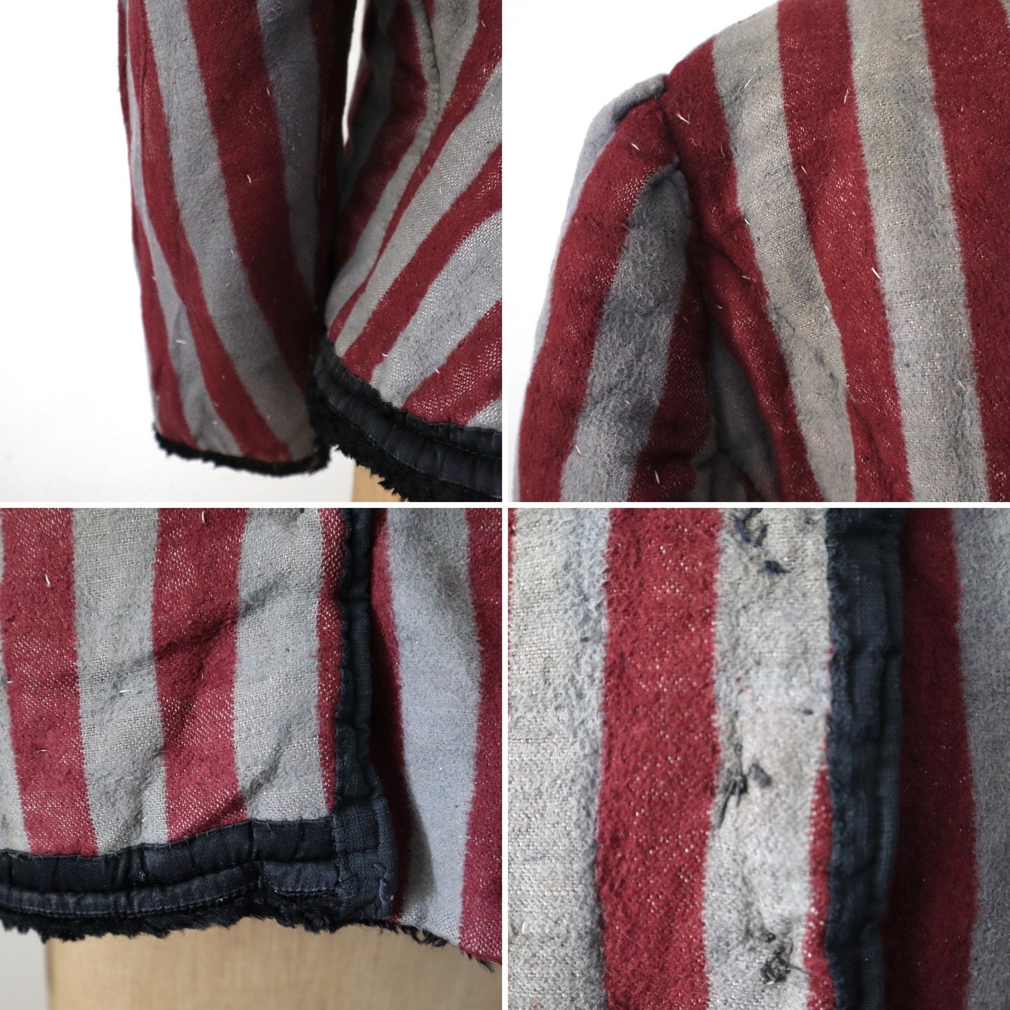 1930s Hungarian Folk Jacket black Velvet Burgundy Grey Stripe Cotton Lining