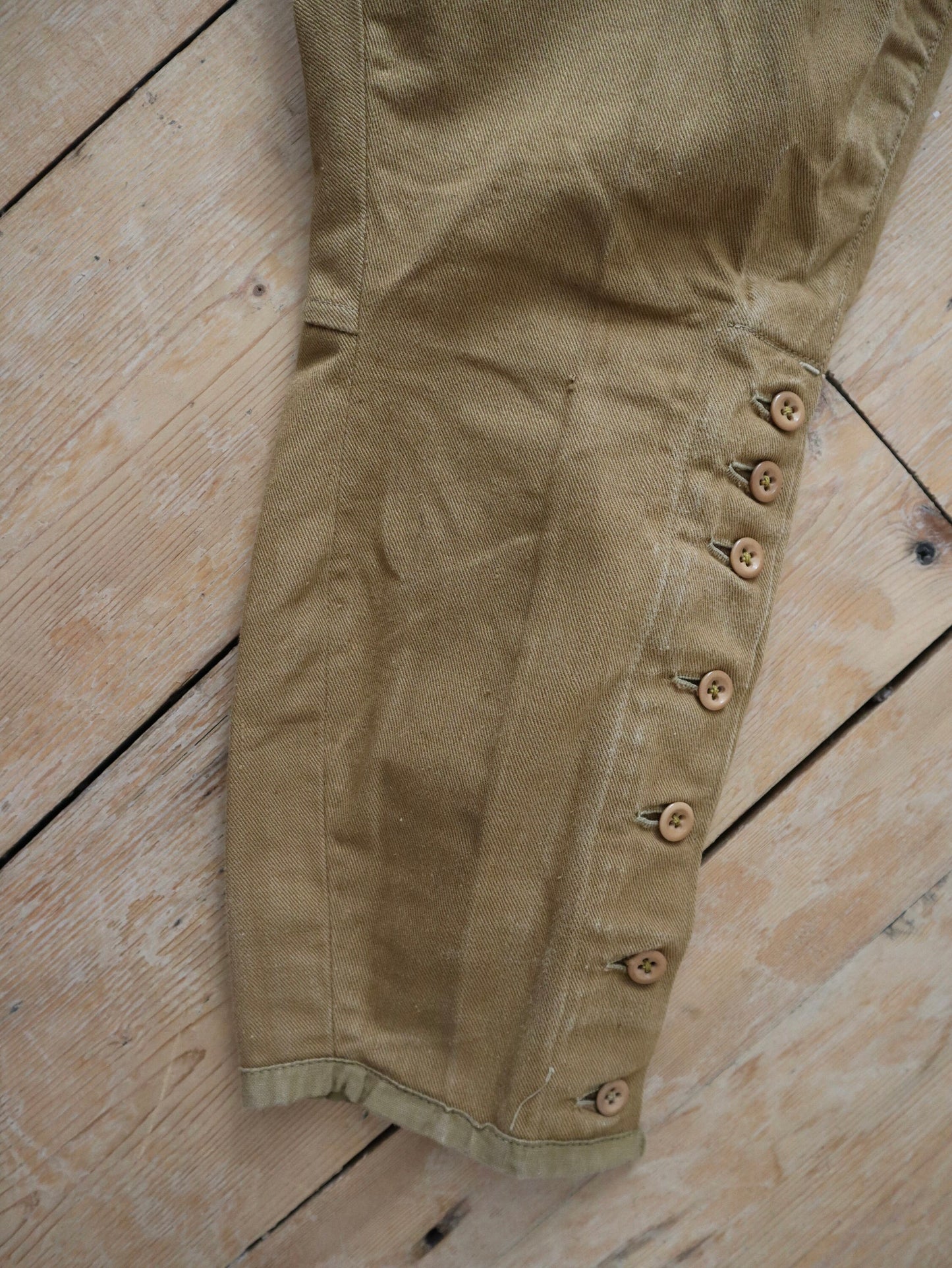 1930s French Brown Cotton Twill Breeches Trousers Pants Workwear Chore Tan