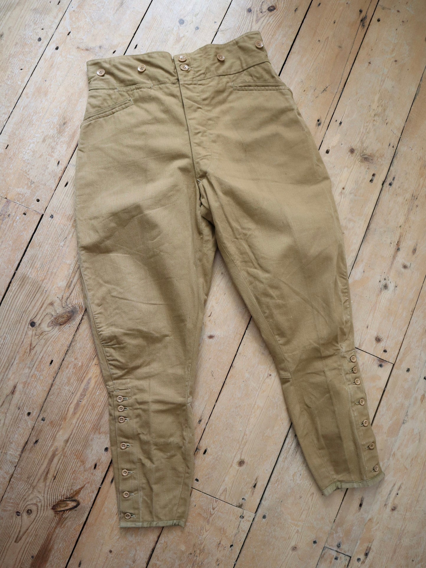 1930s French Brown Cotton Twill Breeches Trousers Pants Workwear Chore Tan