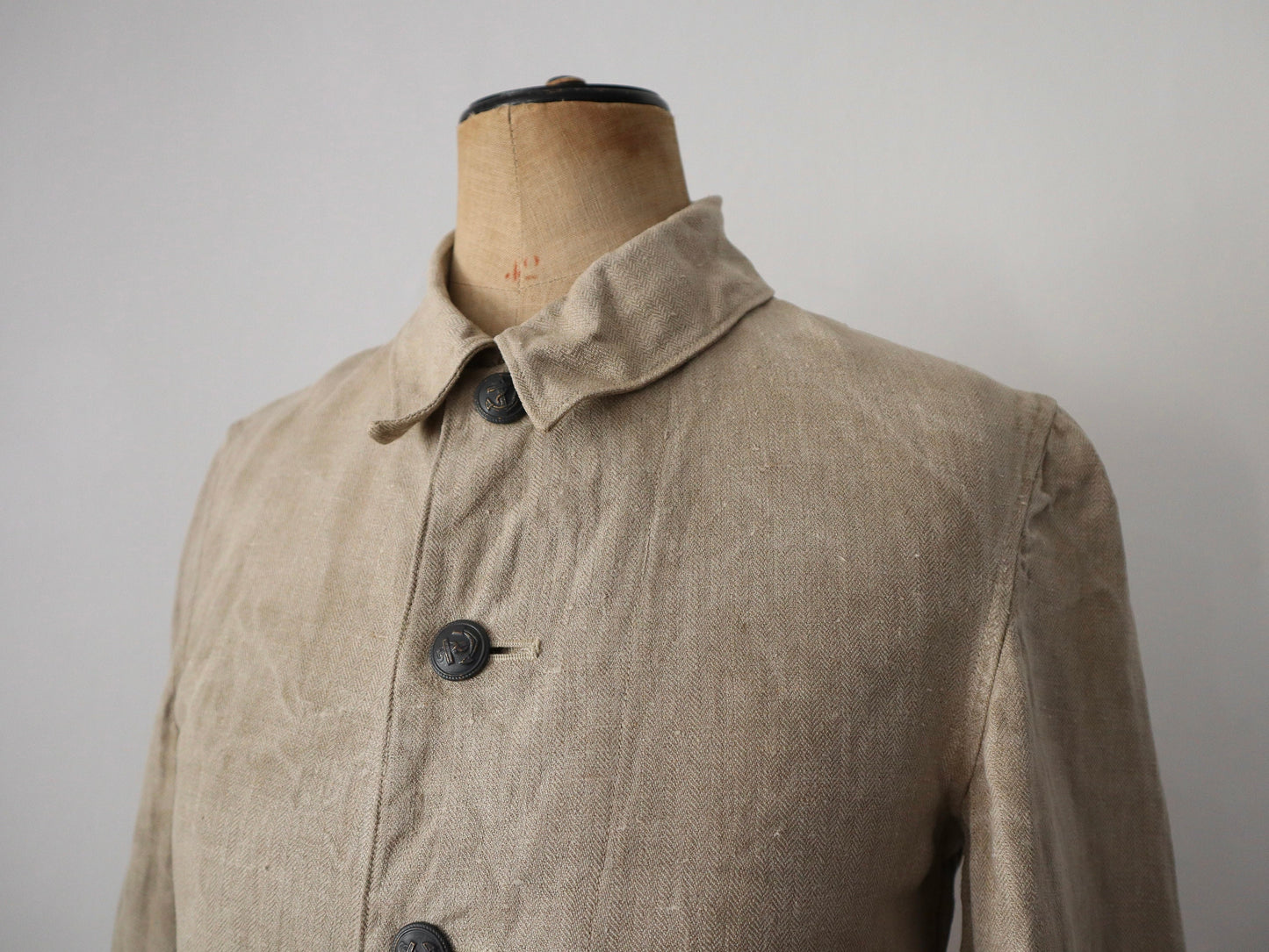 1930s Herringbone Linen German Drill Jacket Military Rare