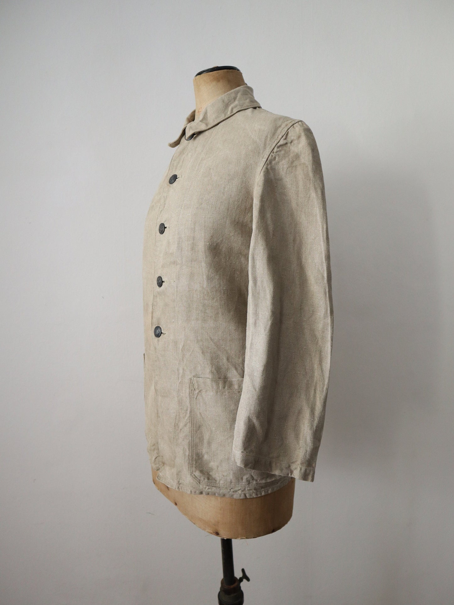 1930s Herringbone Linen German Drill Jacket Military Rare