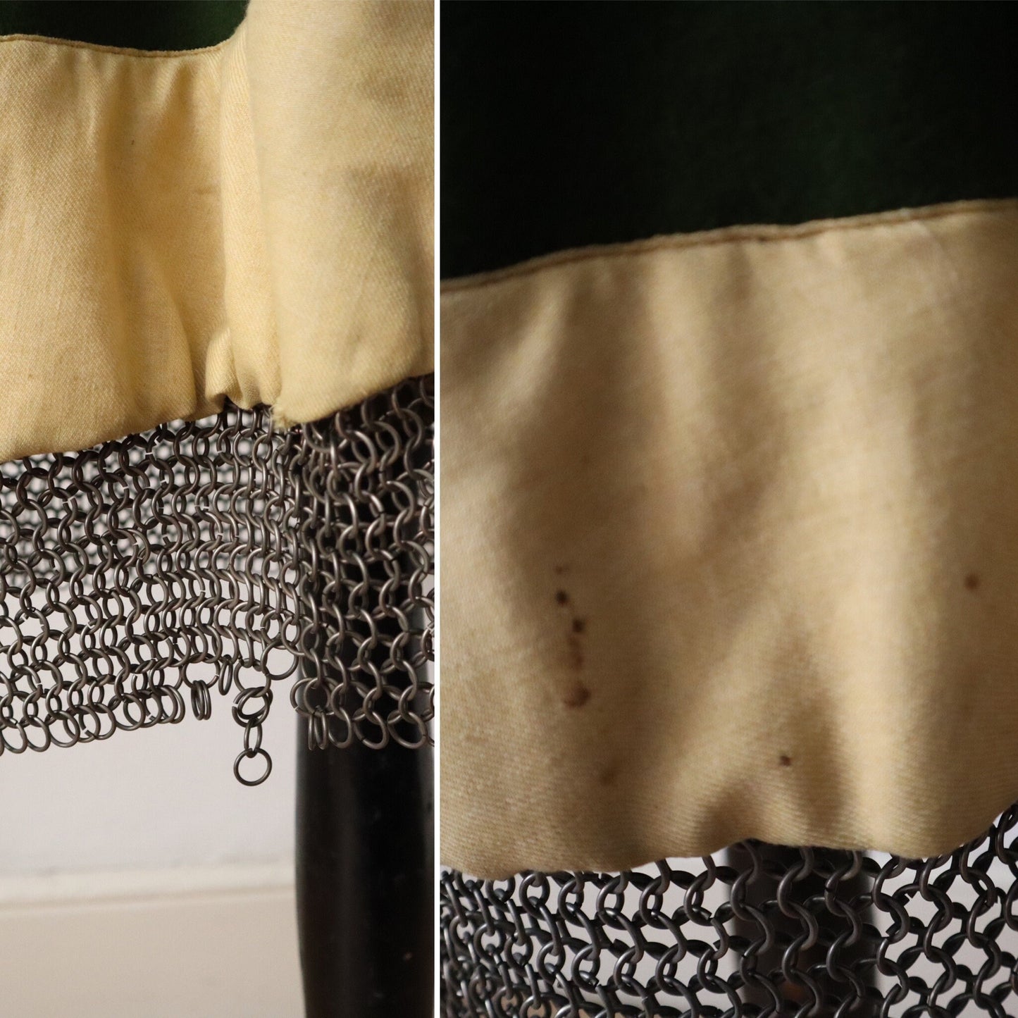 1910s French Opera Costume Green Wool Heraldic Lion Medieval Chainmail Theatre Paris Mathieu Solatges