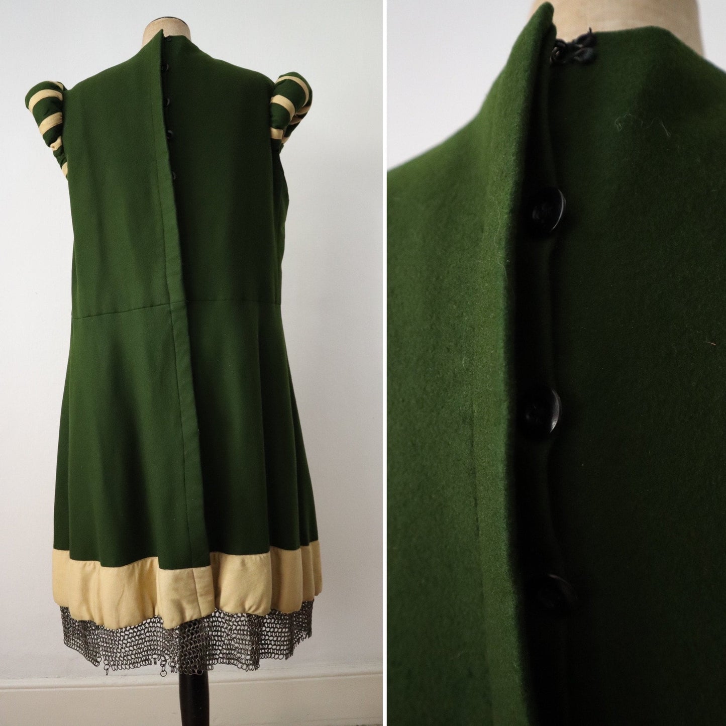 1910s French Opera Costume Green Wool Heraldic Lion Medieval Chainmail Theatre Paris Mathieu Solatges