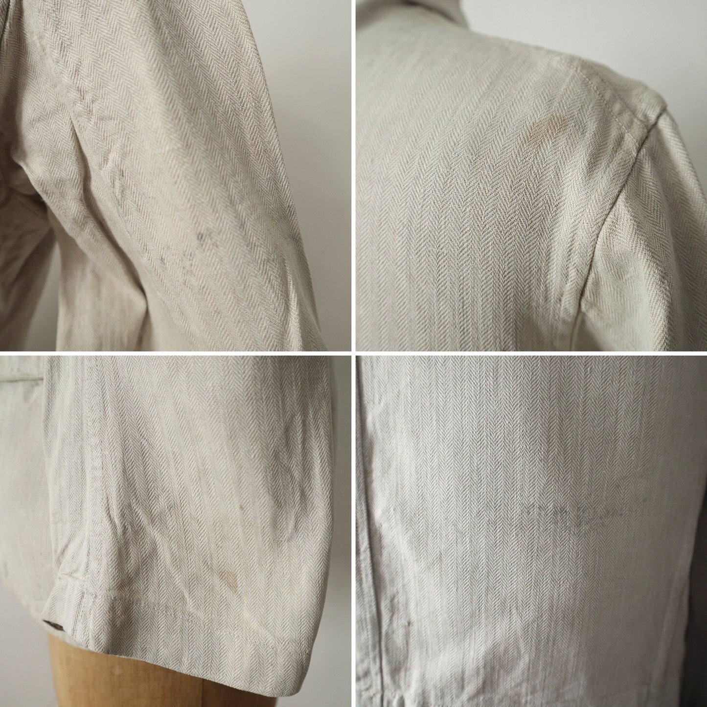 1930s Herringbone Linen German Drill Jacket Military Rare Putty Stone Light