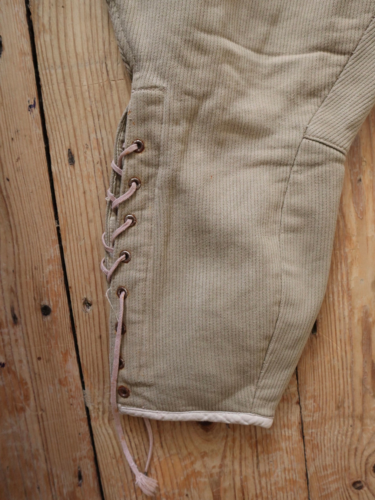 1940s French Workwear Breeches Stone Lace Up Pants Trousers