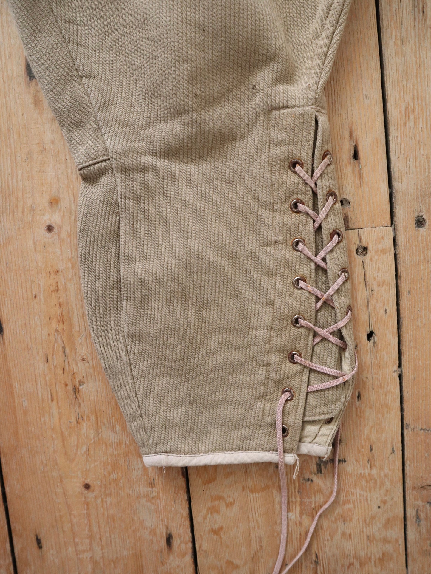 1940s French Workwear Breeches Stone Lace Up Pants Trousers