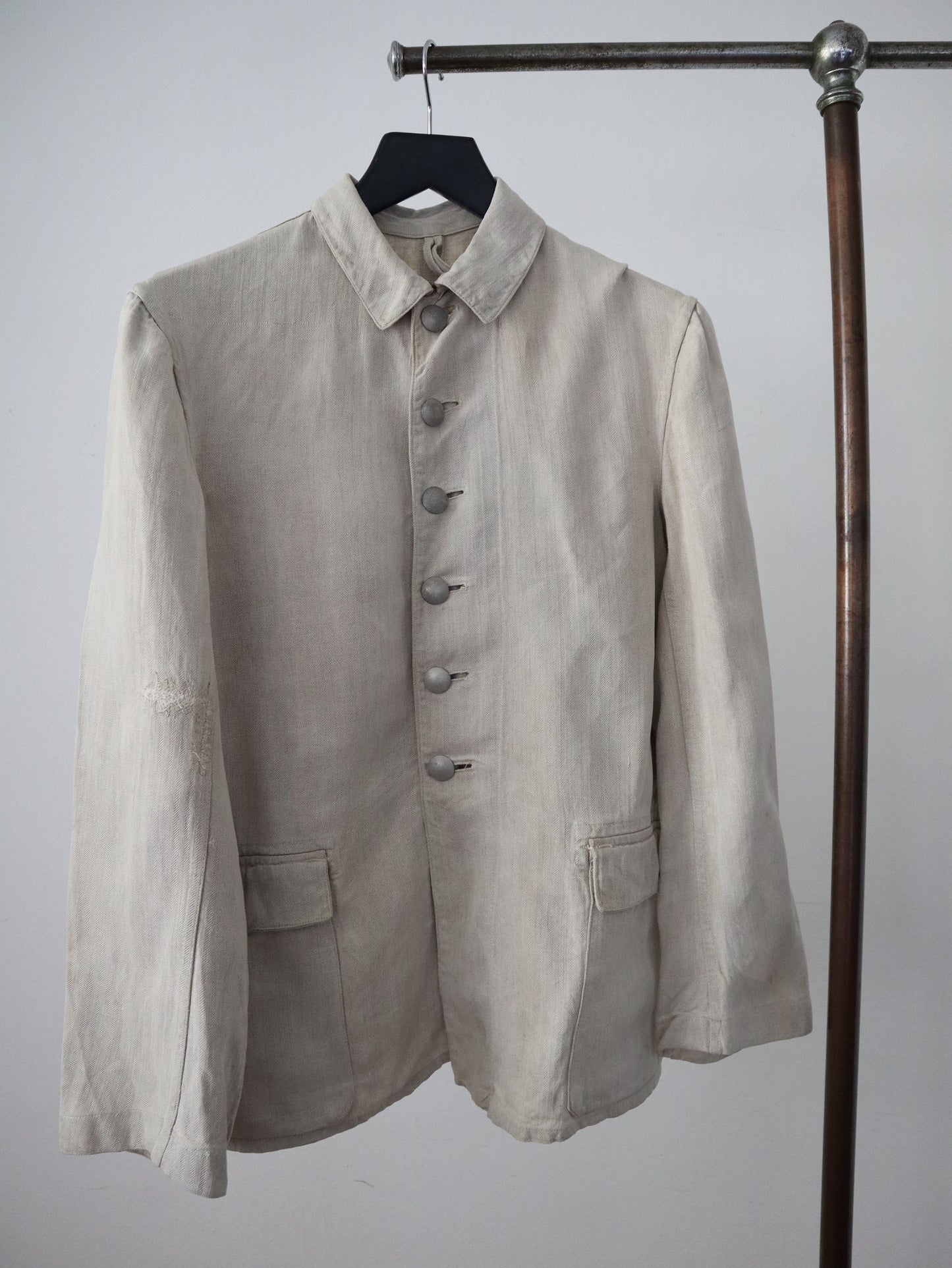 1930s Herringbone Linen German Drill Jacket Military Rare Putty Stone Light