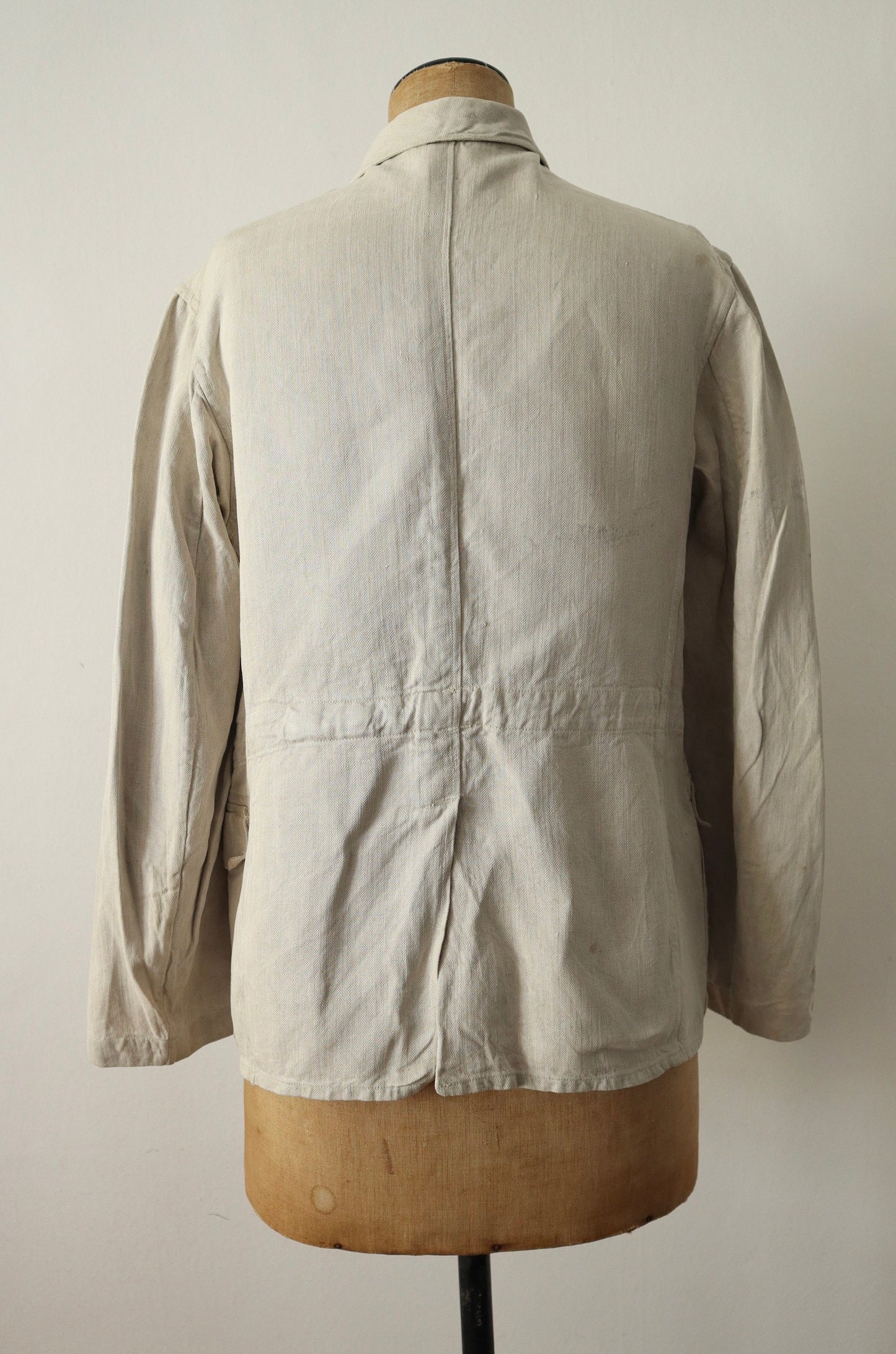 1930s Herringbone Linen German Drill Jacket Military Rare Putty Stone Light