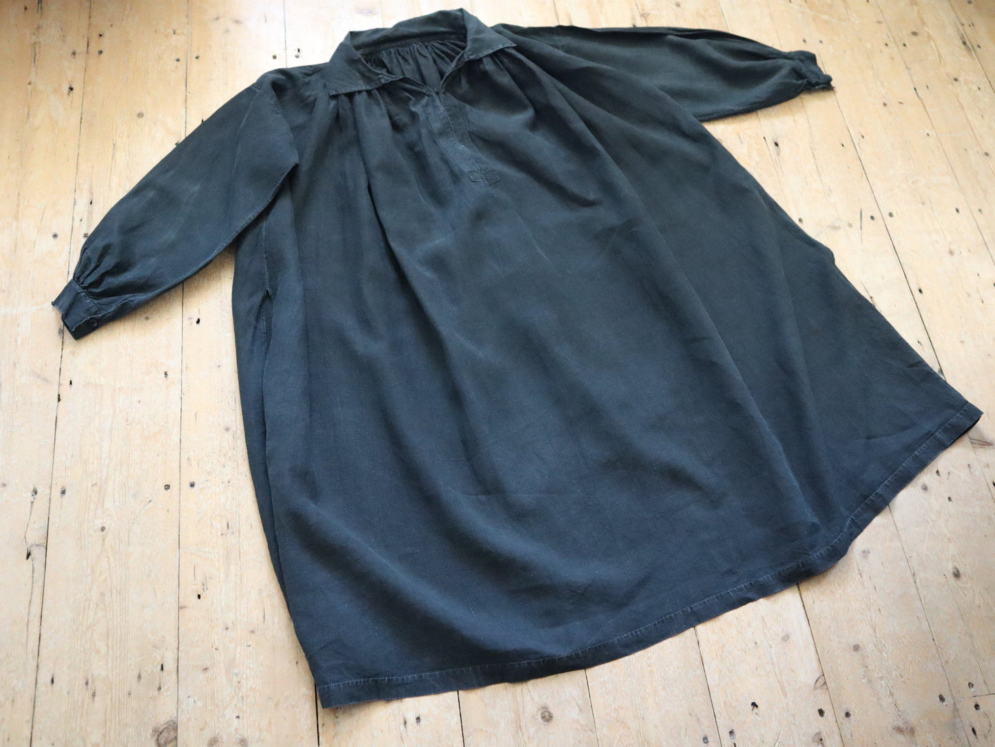 Antique French Indigo linen Biaude 19th century workwear chore farmer smock farmer