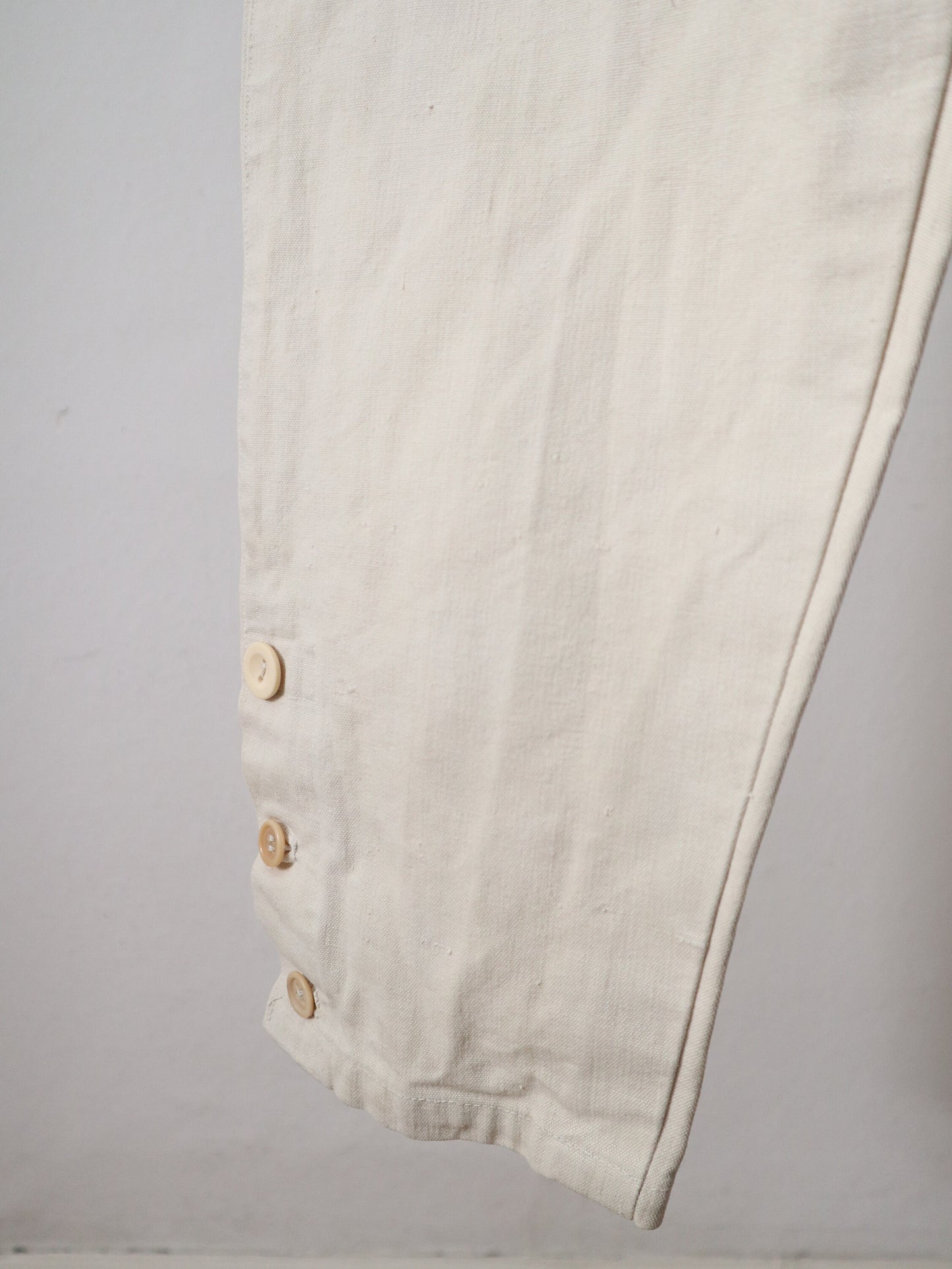 1910s French White Cotton Cavas Fencing Trousers High Waist Cinch Back