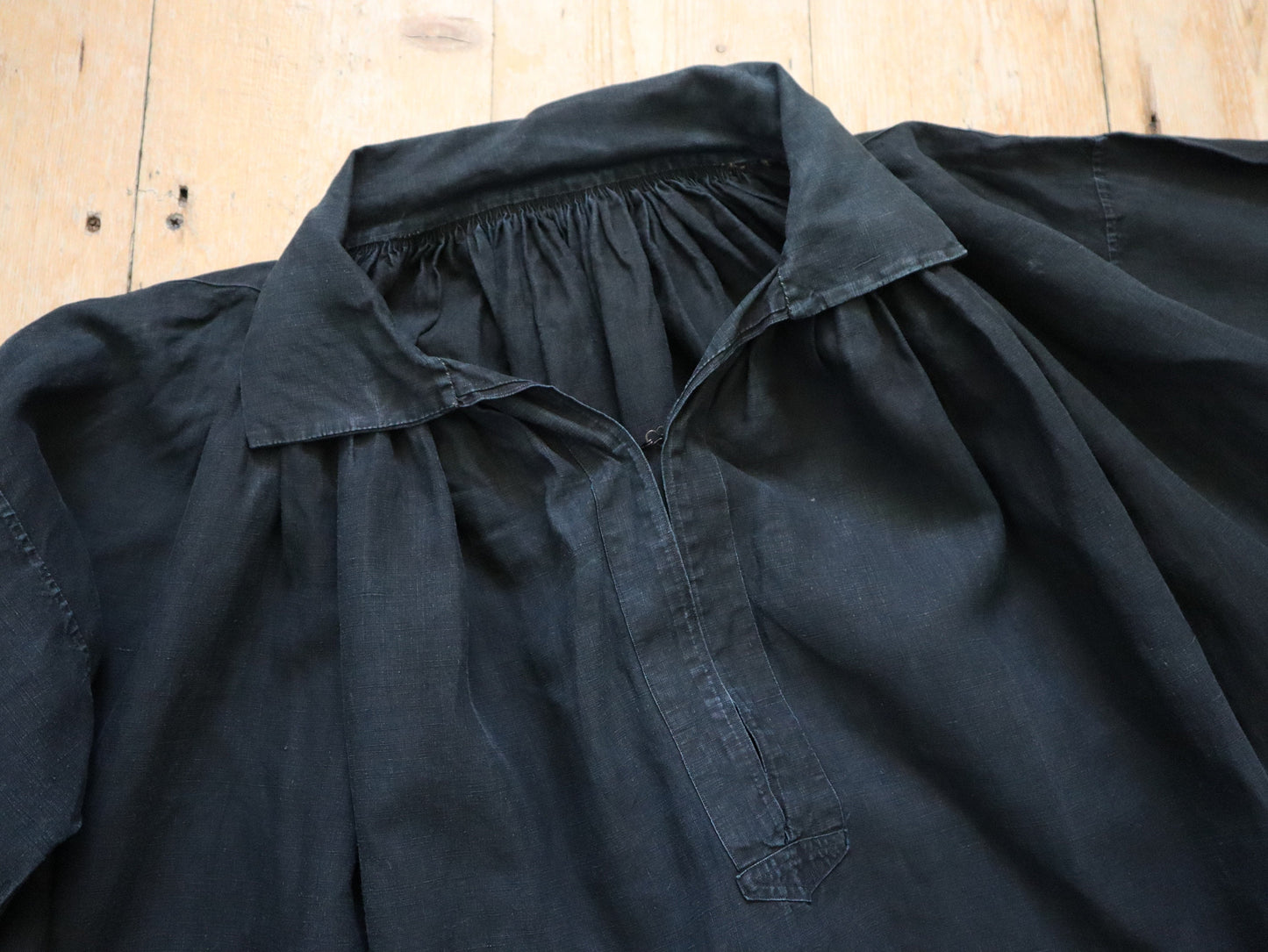 Antique French Indigo linen Biaude 19th century workwear chore farmer smock farmer