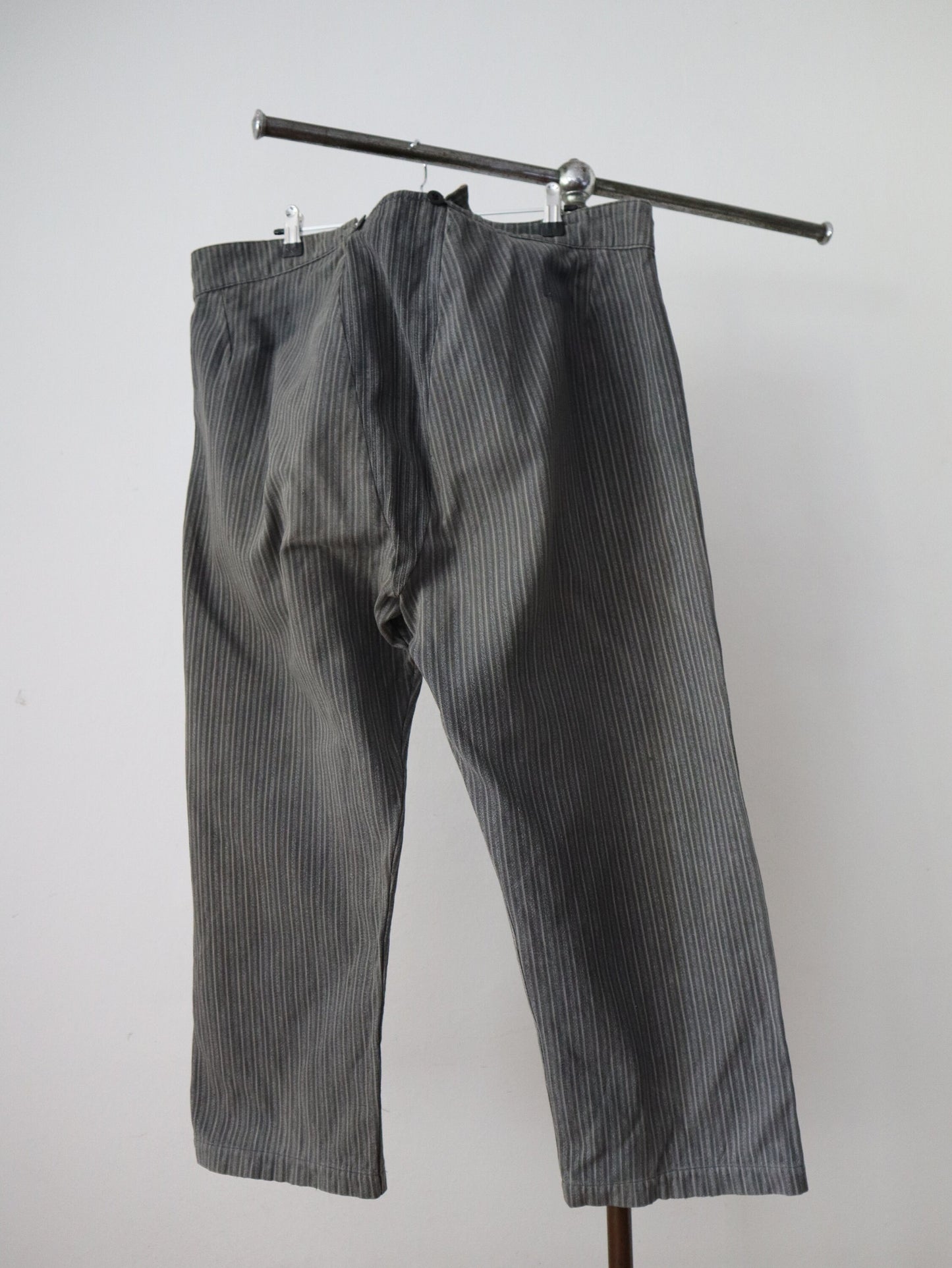 French 1940s Workwear Trousers Grey Stripe Salt Pepper Cotton Chore Pants