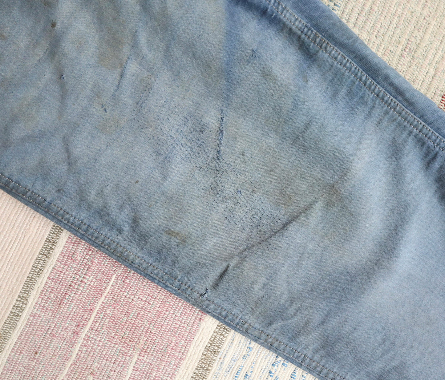 1940s French Blue Moleskin Workwear Trousers Pants High Waisted Buckle Back Cinch Chore Repairs